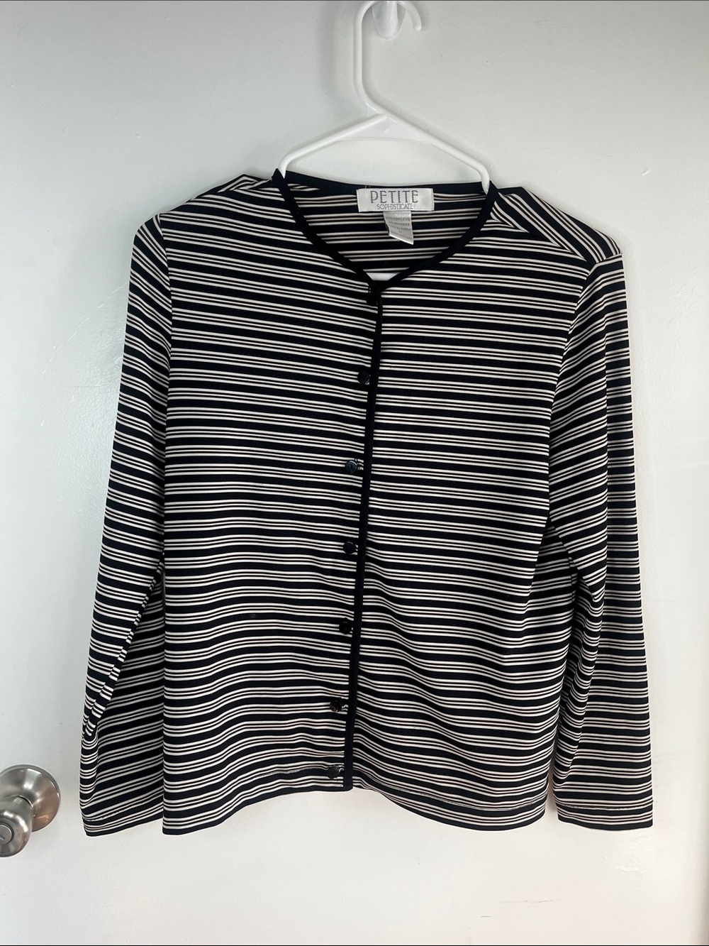 Vintage Petite Sophisticate Black & White Striped Button-Front Top
